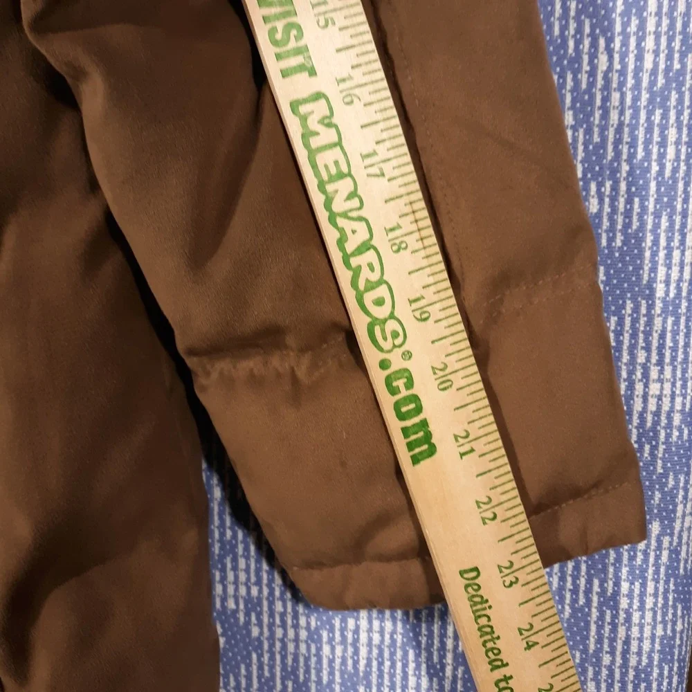 L.L. Bean Puffer Coat Jacket Womens Large Petite Goose Down Faux Fur Trim Brown - Picture 9 of 13